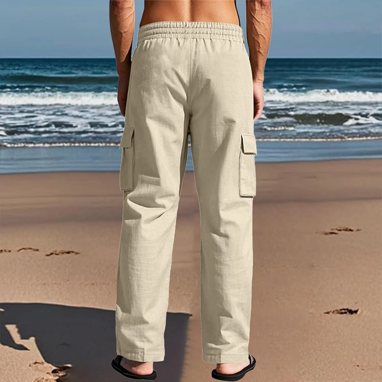 2025 Men's Linen Cargo Pants Multi-Pocket Loose Casual Wide Leg Pants