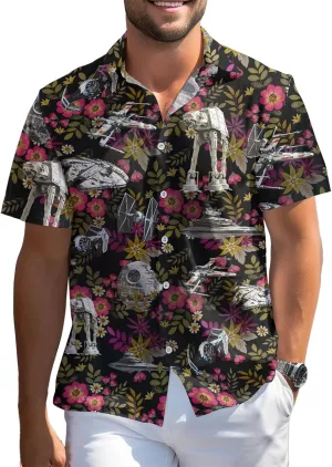 99TIMORO Wars Movie Hawaiian Shirt, Space Button Short Sleeve Top, Warship Themed