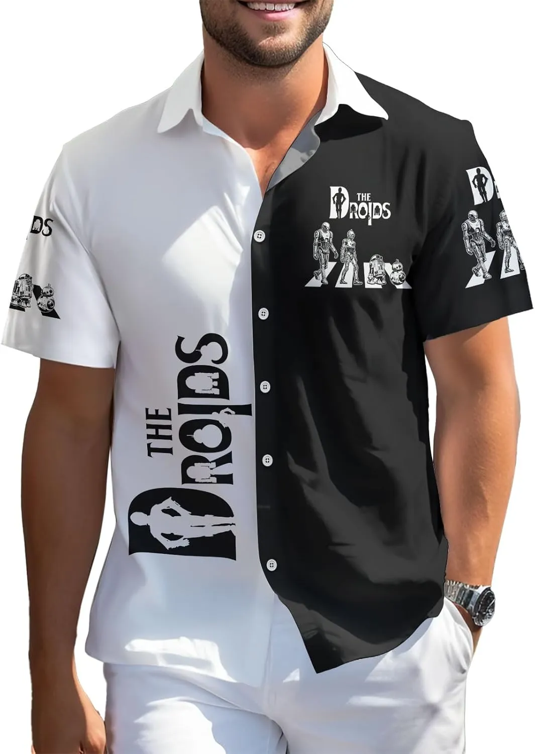 99TIMORO Wars Movie Hawaiian Shirt, Space Button Short Sleeve Top, Warship Themed