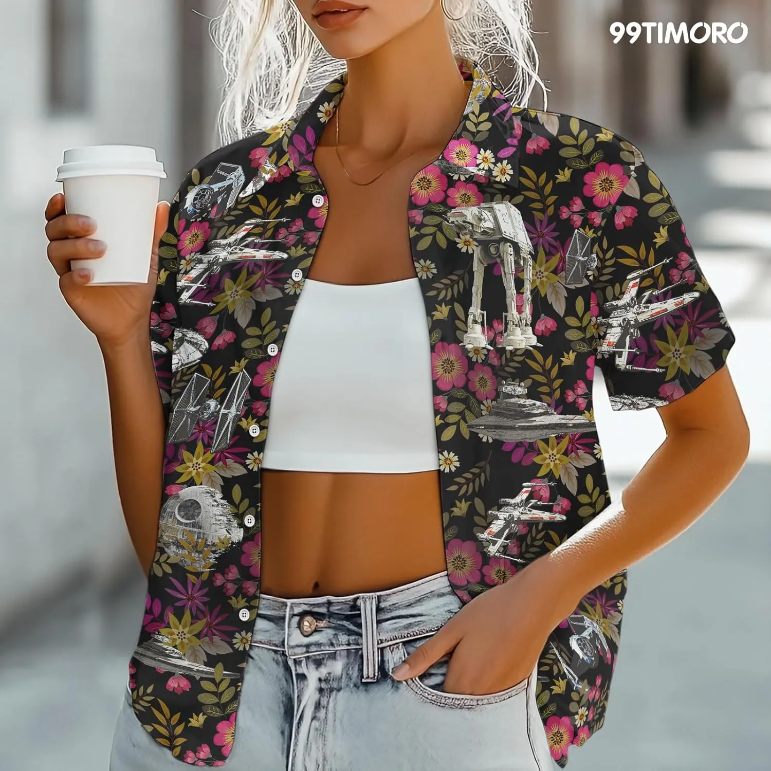 99TIMORO Wars Movie Hawaiian Shirt, Space Button Short Sleeve Top, Warship Themed