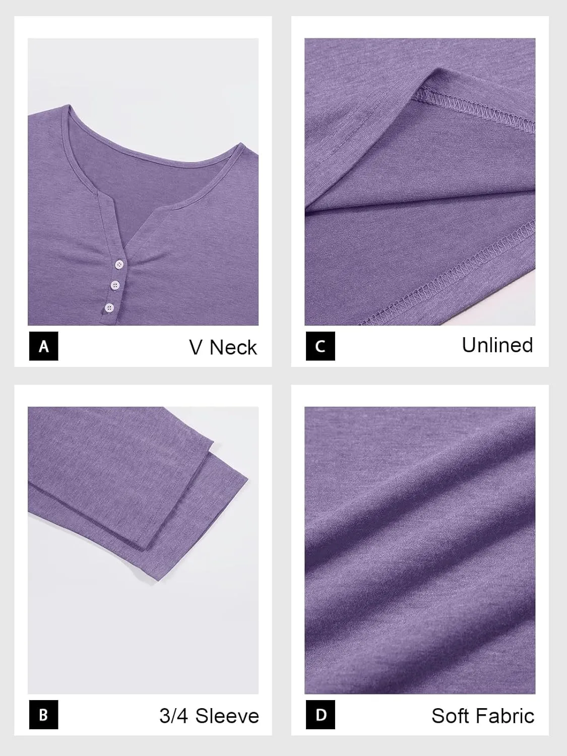 Beautife Womens Plus Size T-Shirts V Neck 3/4 Sleeve Tops Fall Henley Shirts Casual Basic Loose Fit Blouses