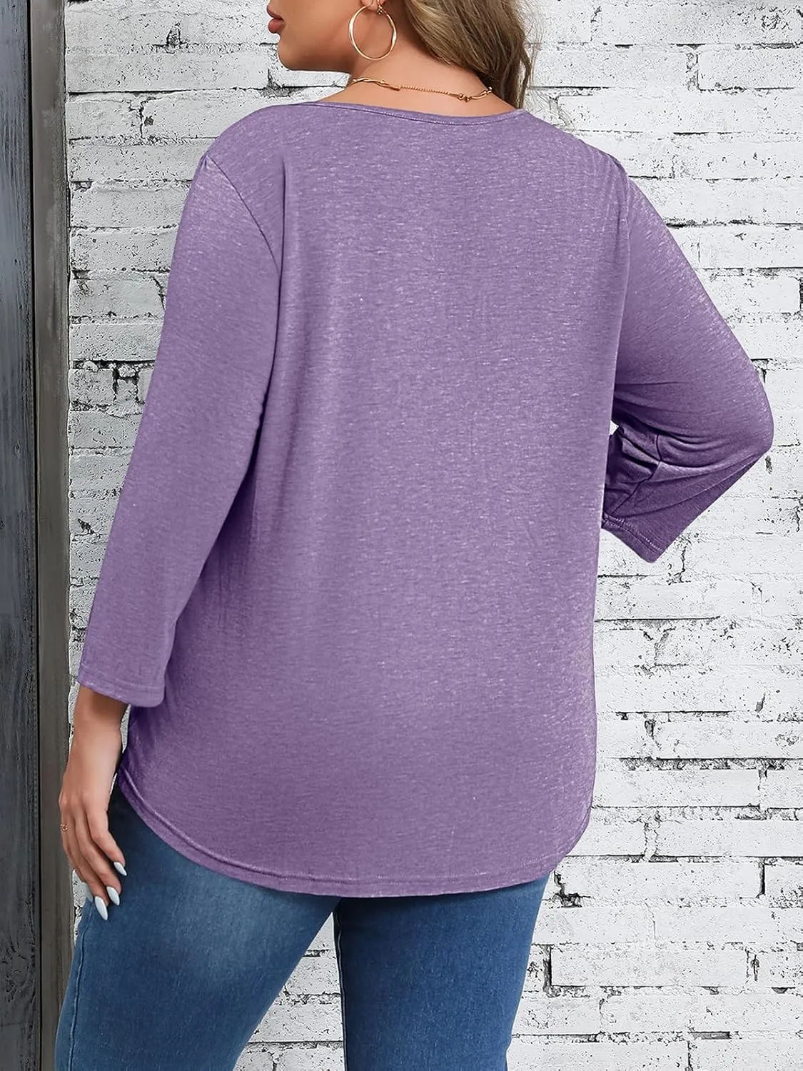 Beautife Womens Plus Size T-Shirts V Neck 3/4 Sleeve Tops Fall Henley Shirts Casual Basic Loose Fit Blouses
