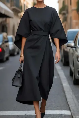 Cadhla - Elegant Dress with Puff Sleeves and a Belt