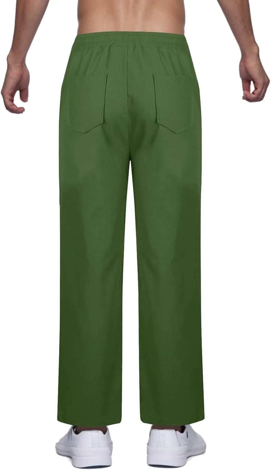Casual Cotton and Linen Pants Men's Summer Elastic Waist Drawstring Slim-fit Tracksuit Pants 2025
