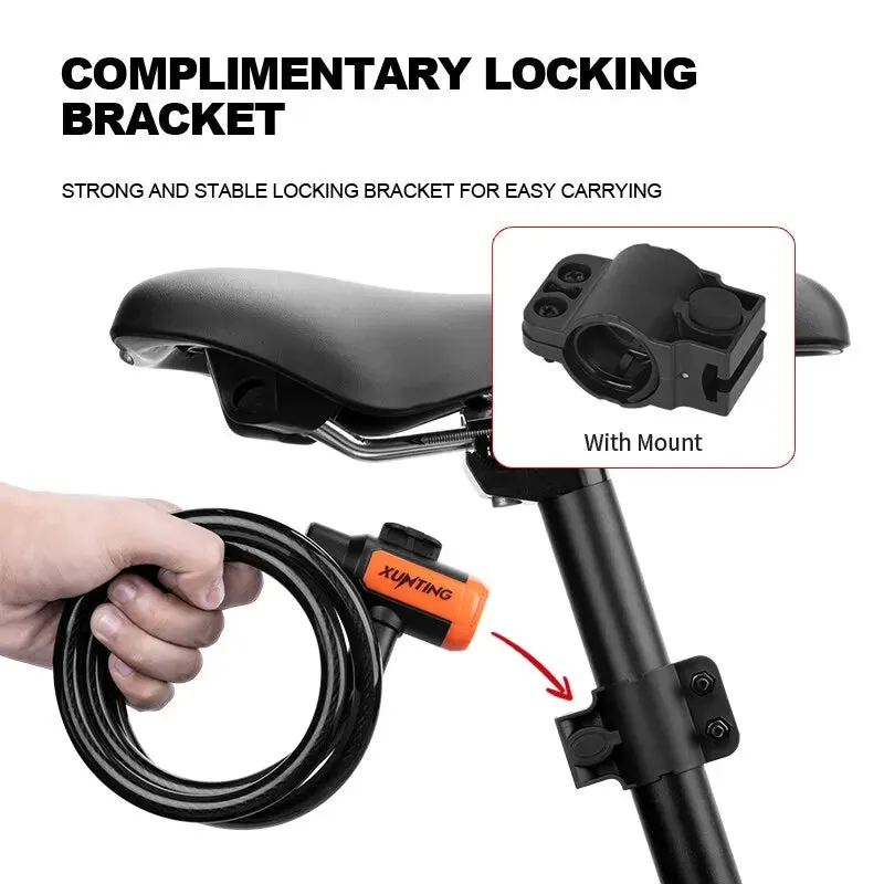 Coiled Bike Cable Lock with Mounting Bracket Secure and Weatherproof
