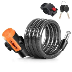 Coiled Bike Cable Lock with Mounting Bracket Secure and Weatherproof