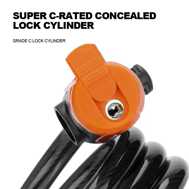 Coiled Bike Cable Lock with Mounting Bracket Secure and Weatherproof