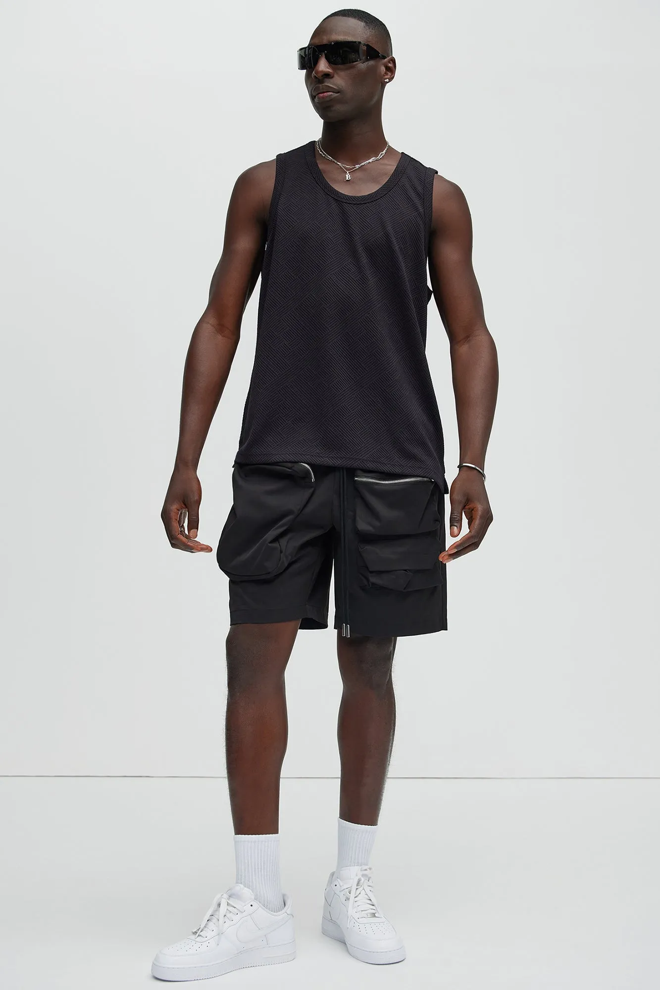 Easton Geo Textured Relaxed Tank Top - Black