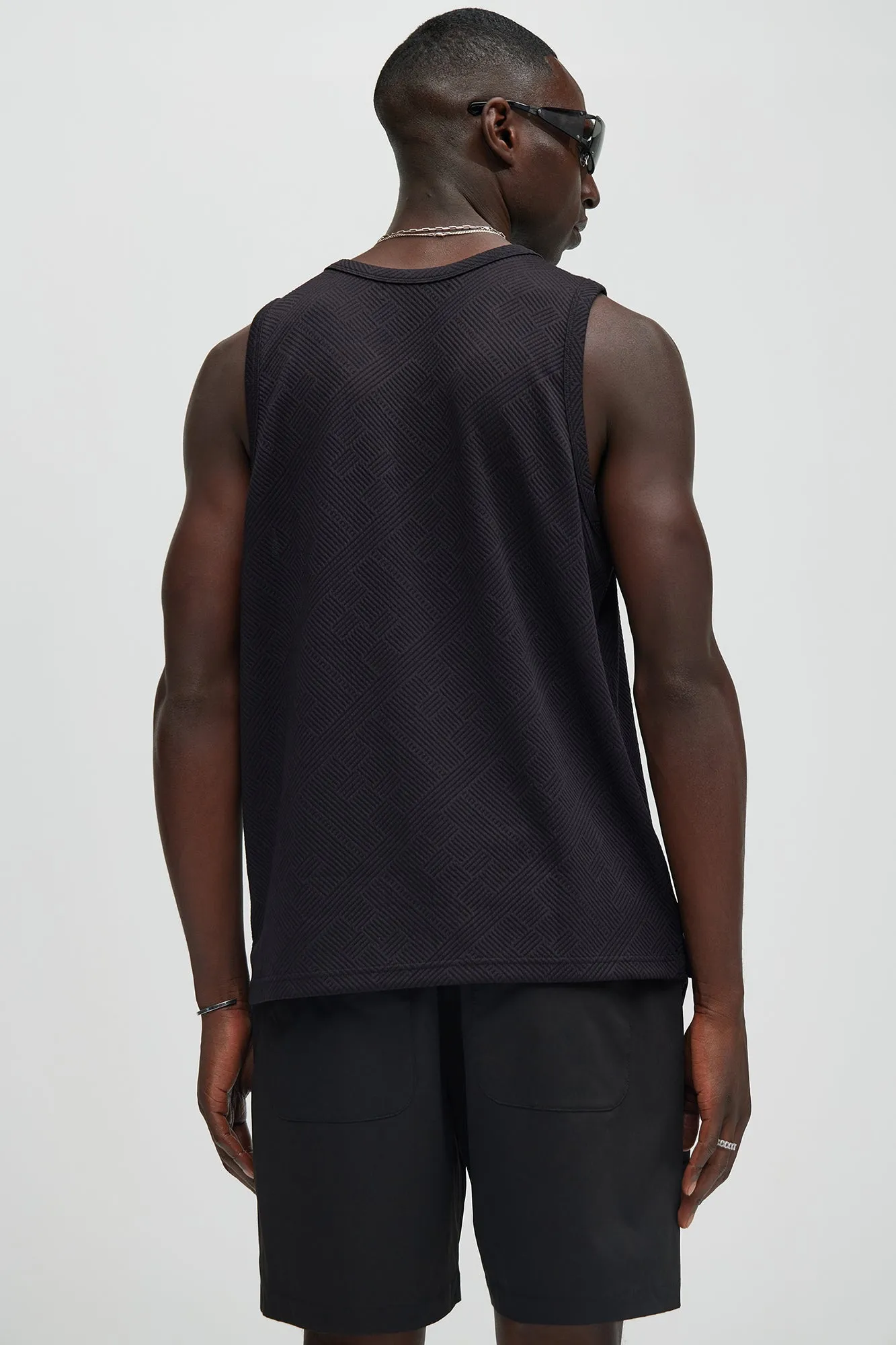 Easton Geo Textured Relaxed Tank Top - Black