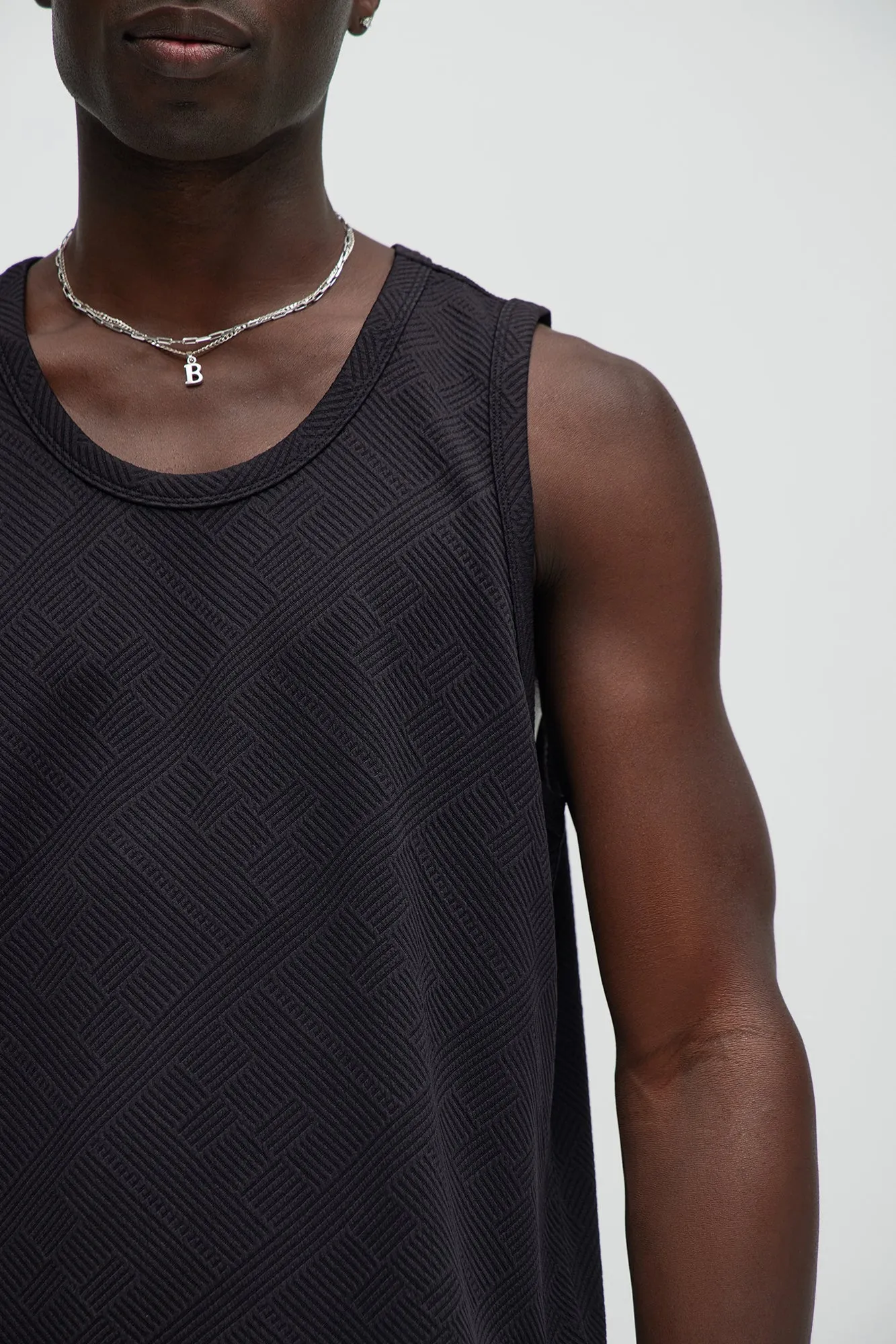 Easton Geo Textured Relaxed Tank Top - Black