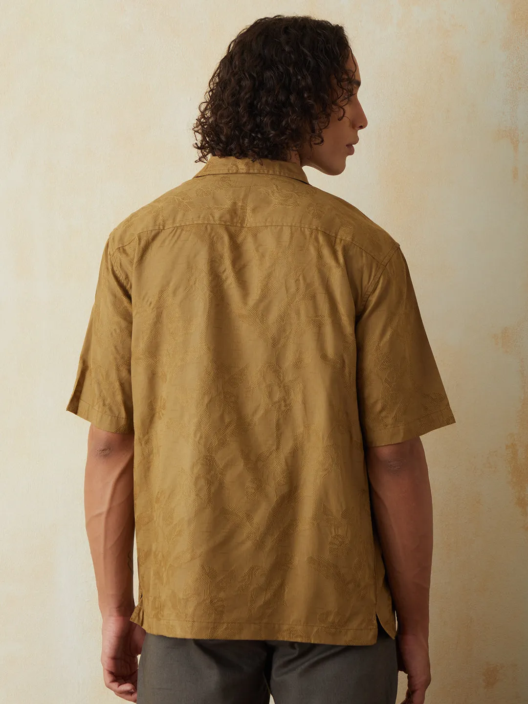 Khaki Printed Camp Collar Resort Shirt