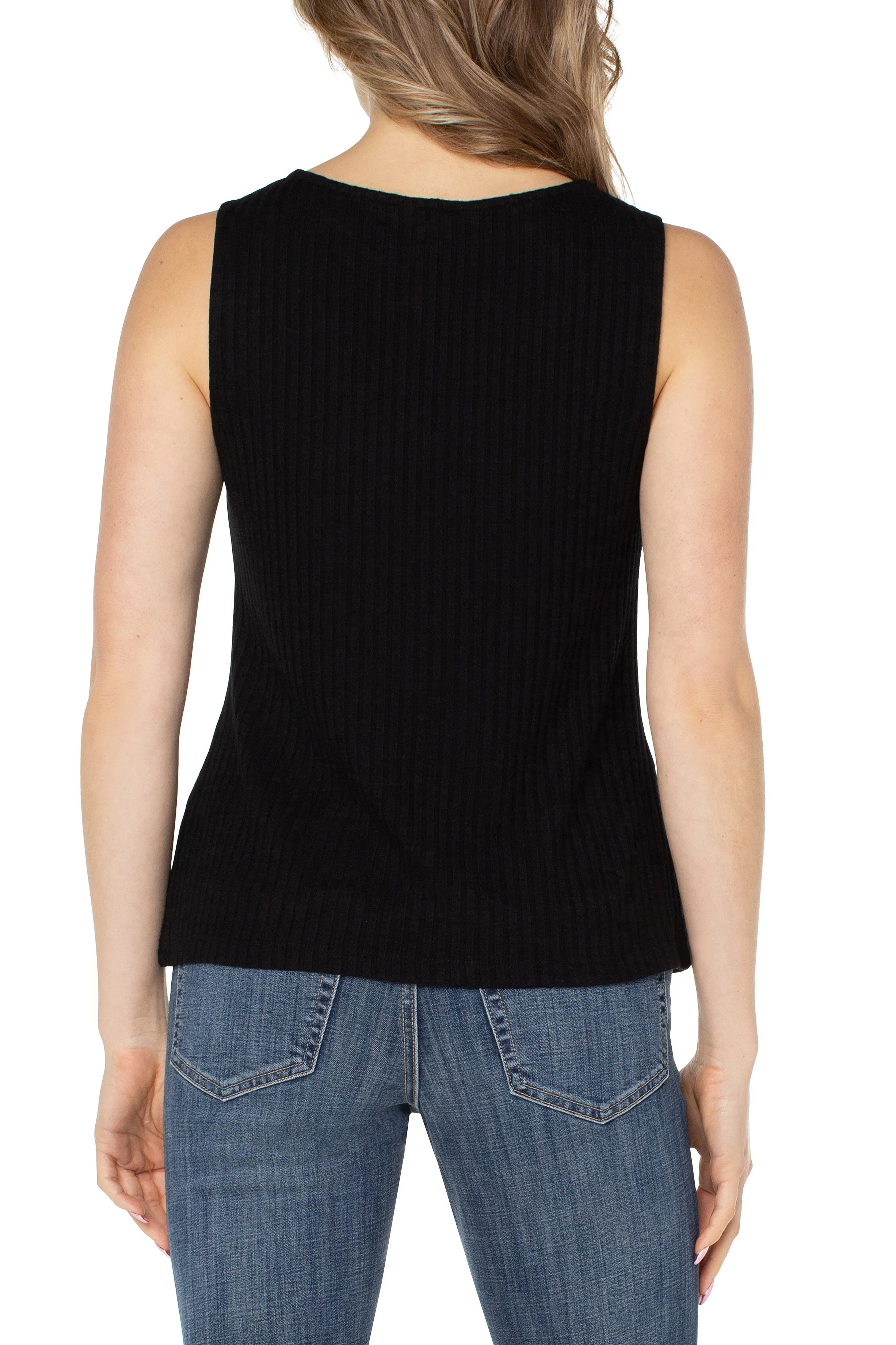 Liverpool Sleeveless Boat Neck Rib Knit Top In Black