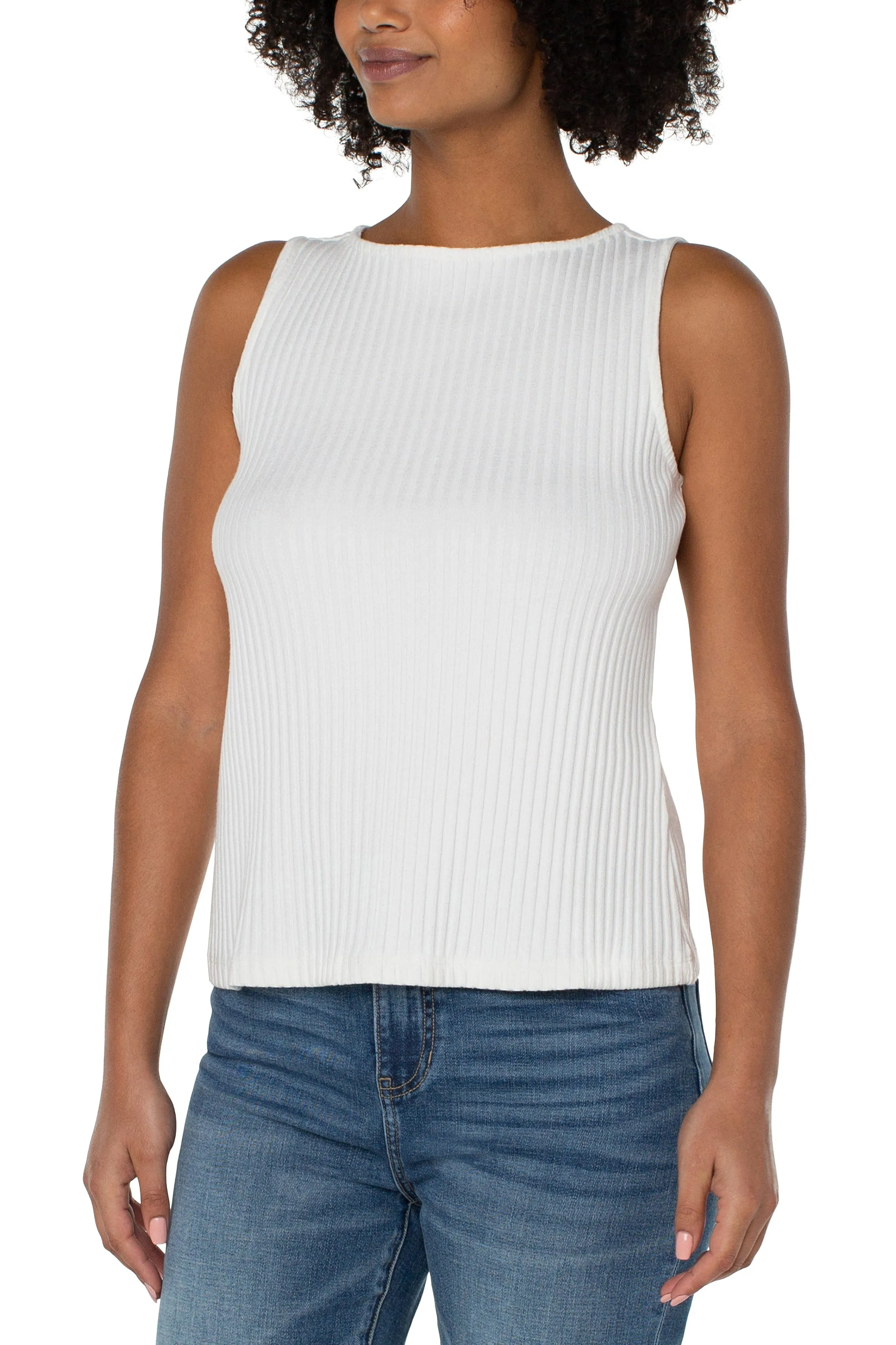 Liverpool Sleeveless Boat Neck Rib Knit Top In Snow