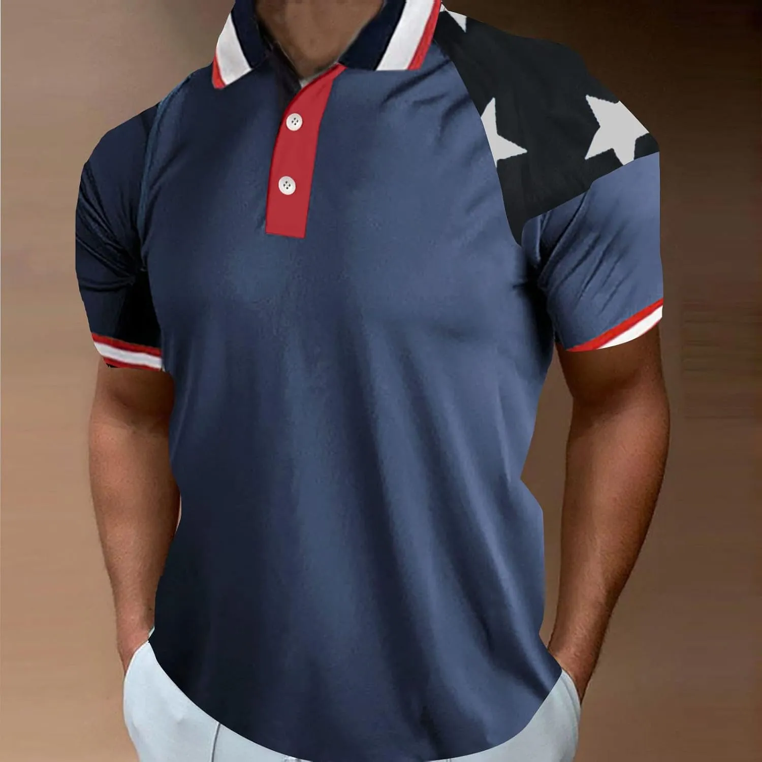 Men's Polo Shirts 2024 Soft Loose Outdoor Sports Lapel Solid Color Camouflage Printing Raglan Sleeve Top Short