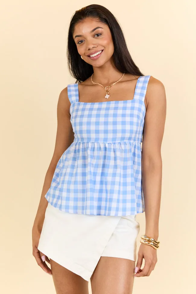 Moonlit Blue Gingham Tie Sleeve Tank