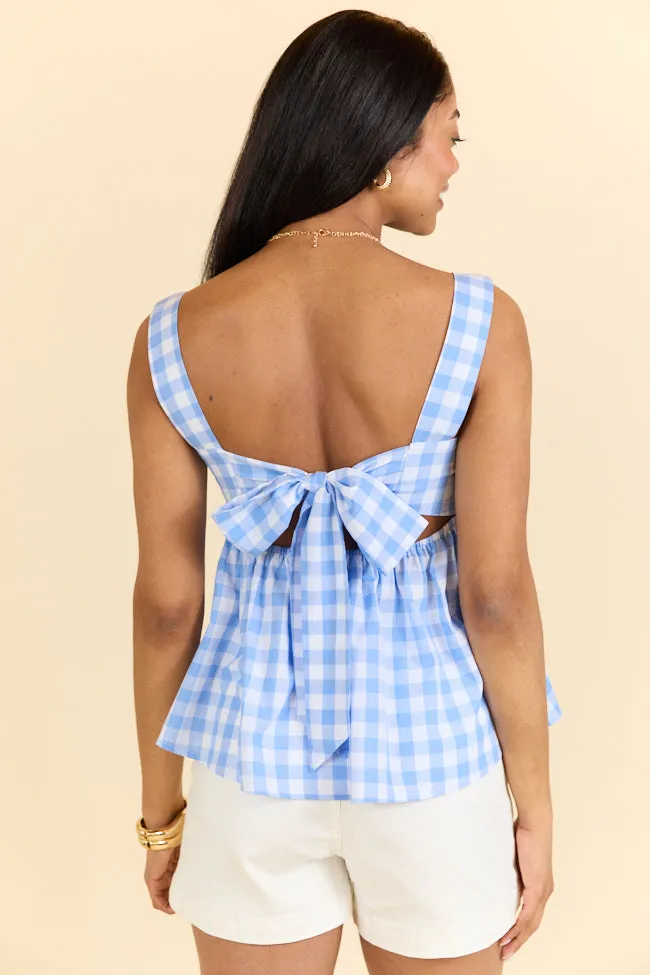 Moonlit Blue Gingham Tie Sleeve Tank