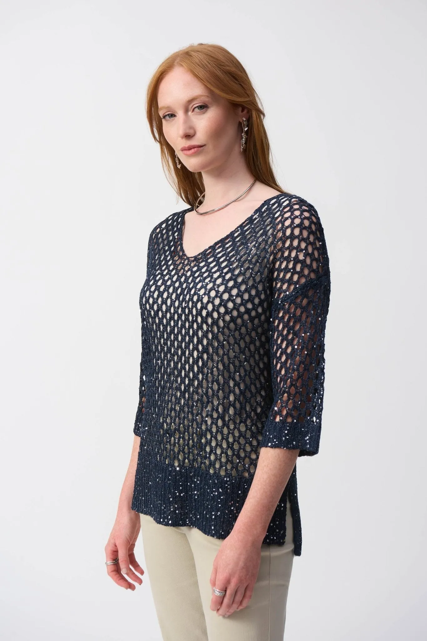 Open Stitch Sequin Sweater