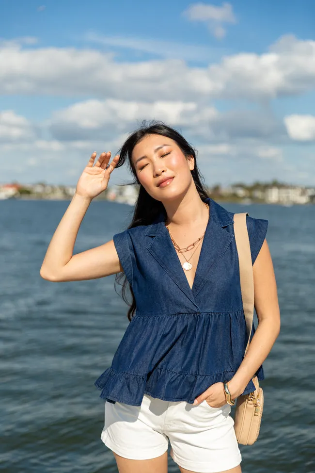Perfect Aura Dark Wash Denim Collared Tank