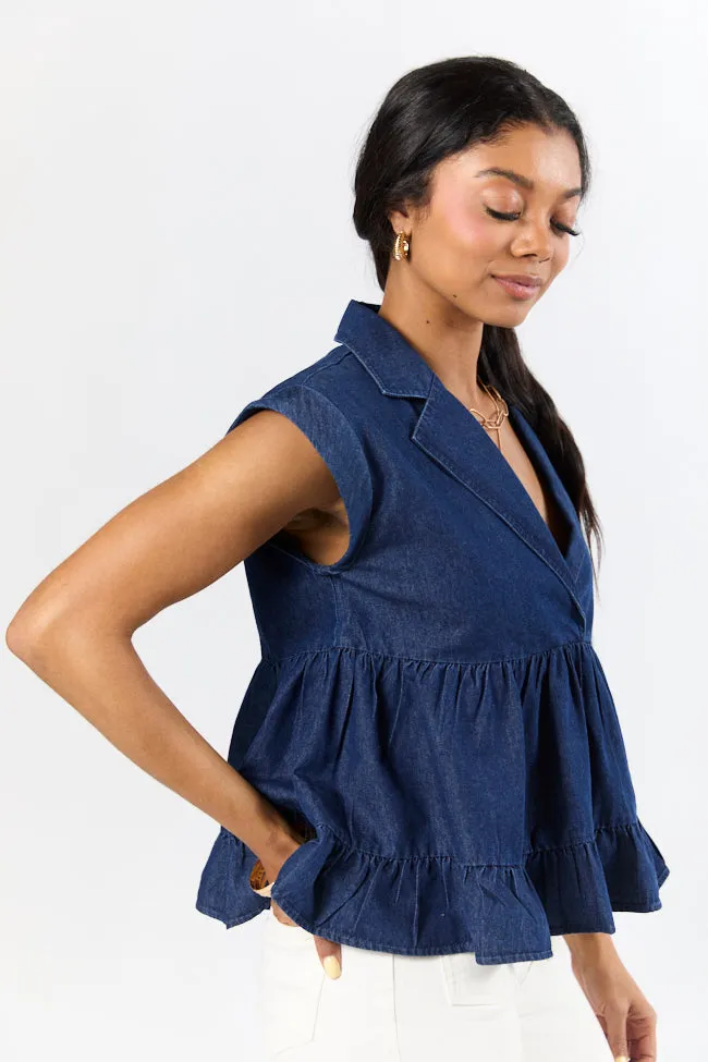 Perfect Aura Dark Wash Denim Collared Tank