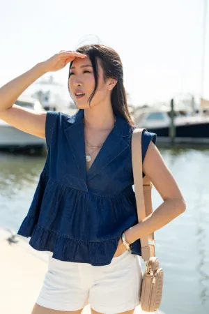 Perfect Aura Dark Wash Denim Collared Tank