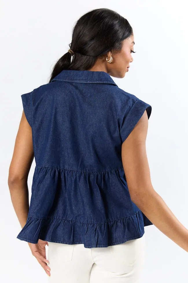 Perfect Aura Dark Wash Denim Collared Tank