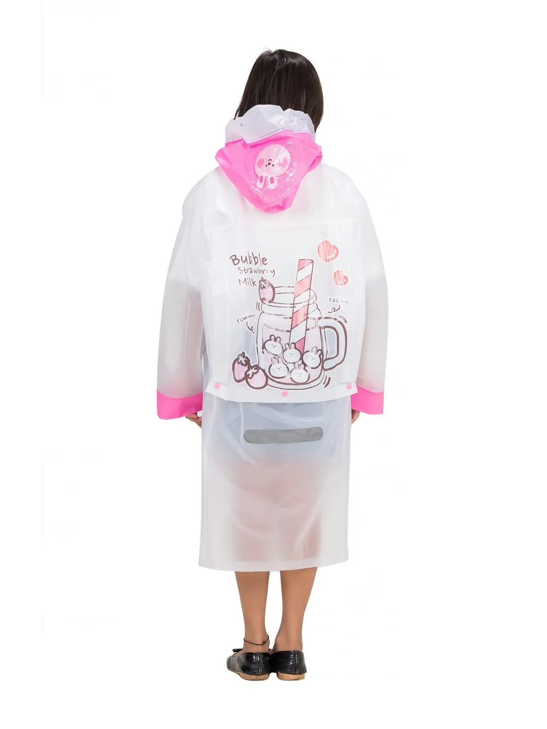 Pink Bunny-Themed white  Raincoat for Girls