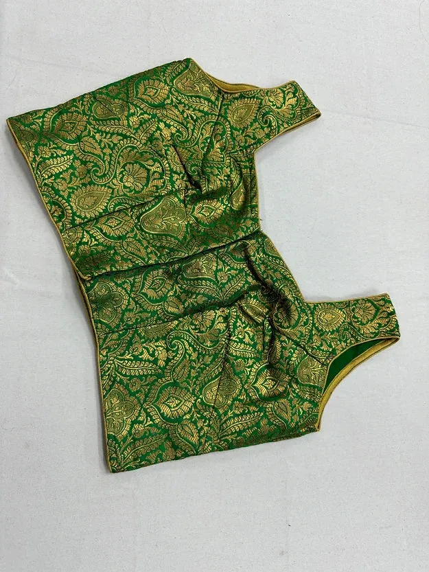 Readymade Green Banarasi Brocade Designer Saree Blouse