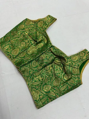 Readymade Green Banarasi Brocade Designer Saree Blouse