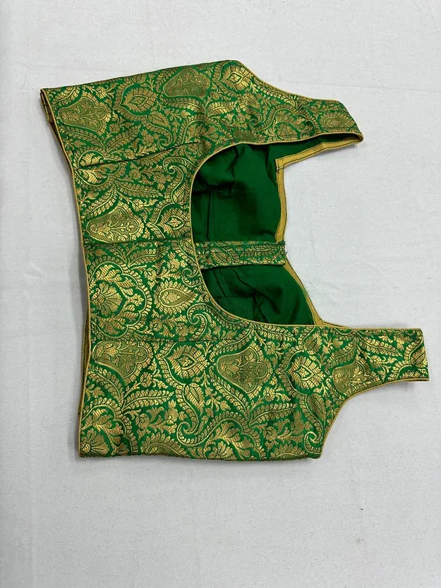 Readymade Green Banarasi Brocade Designer Saree Blouse