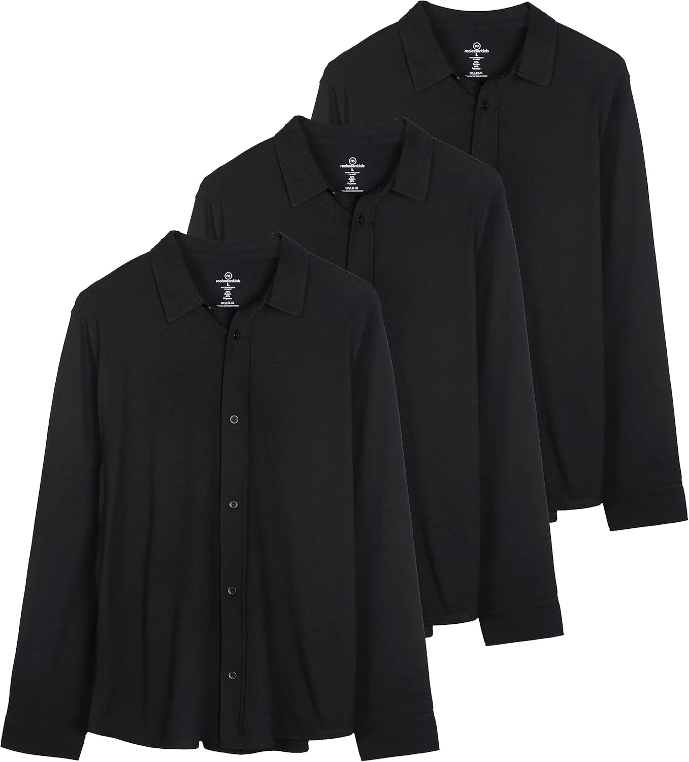 Real Essentials 3-Pack: Men's Classic Style Casual Long Sleeve Button Down Collared Shirt (Available in Big & Tall)