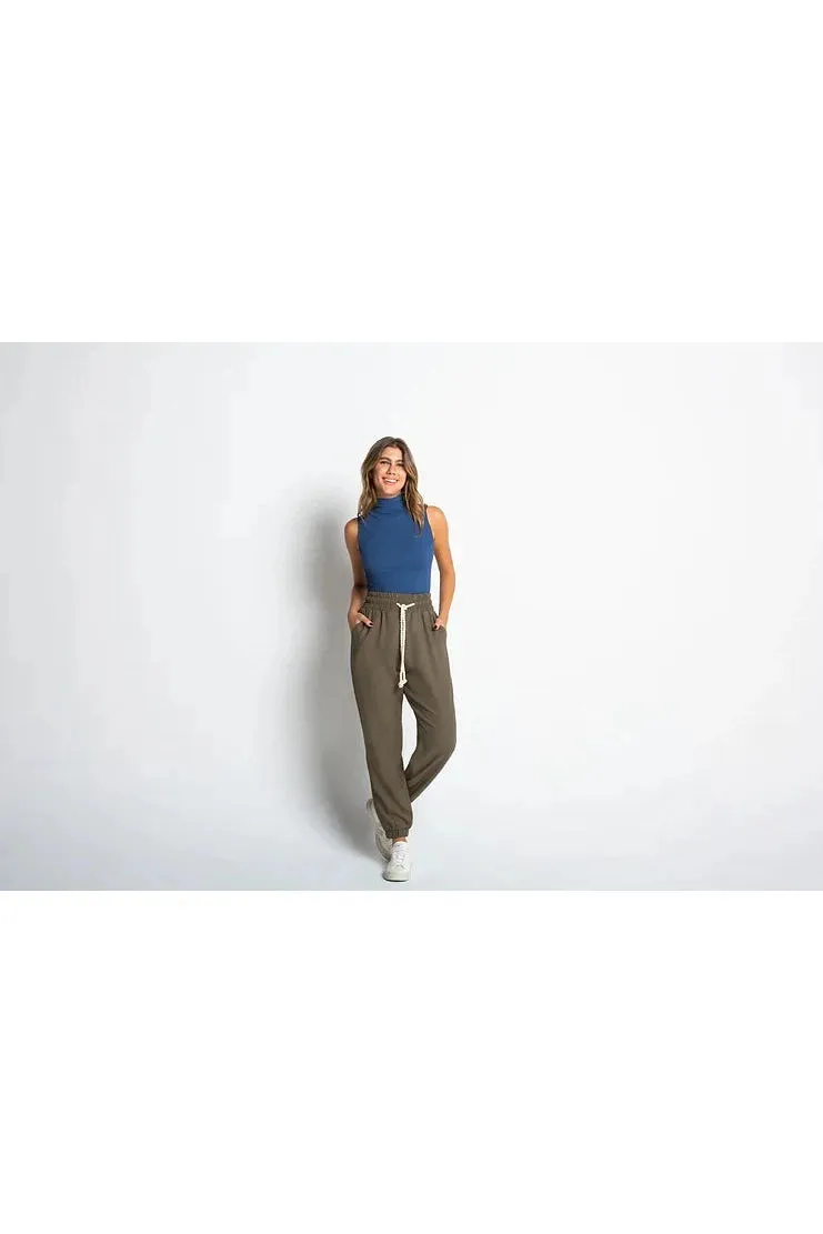 Scala Seamless Ribbed Sleeveless Turtleneck With Built In Bra In Midnight Blue