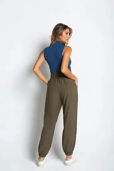 Scala Seamless Ribbed Sleeveless Turtleneck With Built In Bra In Midnight Blue