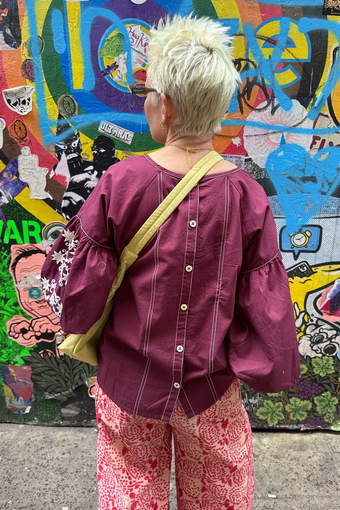 Stella Forest Marguerite Bordeaux Embroidered Blouse