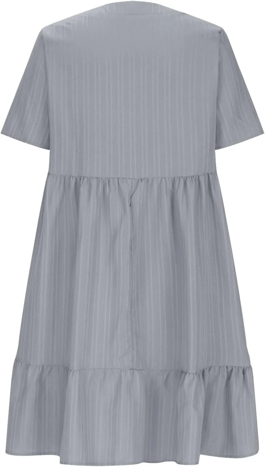 Women's Flutter Short Sleeve Smocked Midi Dress Summer Casual Tiered A-Line Dresses Dressy Ruffle Sundress S-5XL