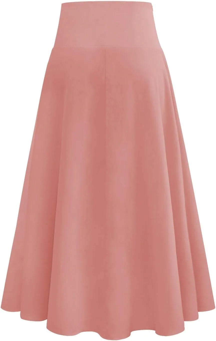 Womens High Wait Flounce Midi Long Skirt, Hem Split A-Line Maxi Skirt