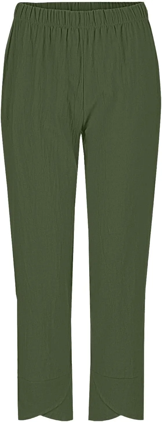 Women's Pants Fashion Baggy Pants Petite Summer Straight Leg Elastic Waist Trousers with Pockets