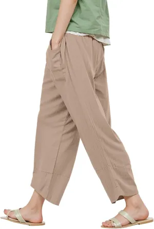 Women's Pants Fashion Baggy Pants Petite Summer Straight Leg Elastic Waist Trousers with Pockets
